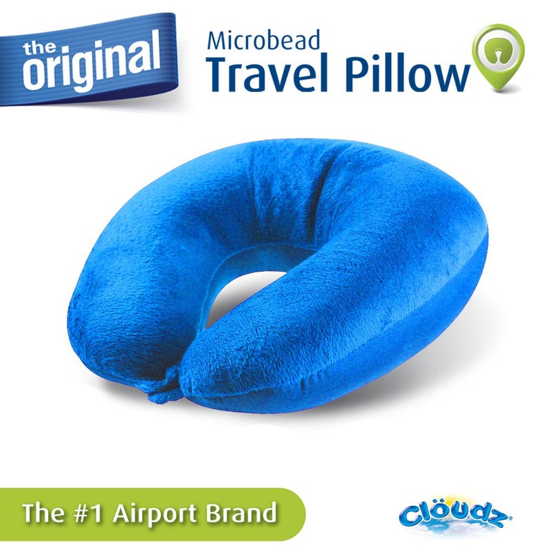 Cloudz Dual Comfort Microbead Airplane Travel Neck Pillow. Soft Cozy Plush Fabric on One Side, Cool Relaxing Spandex on The Other! Customize Your Comfort and Support at Home or On The Go! Bright Blue - Image 3